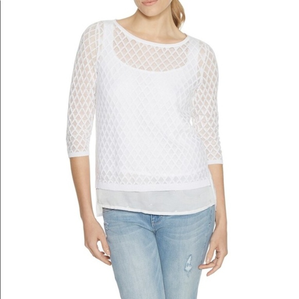 WHBM White Jacquard Diamond Stitch Pullover Top